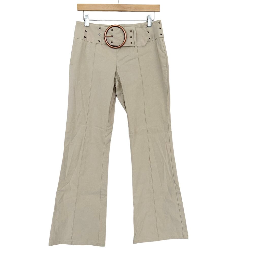 Limited Too Y2K Bratz Tan Low Rise Grommet Belted Flare Pants Sz 7